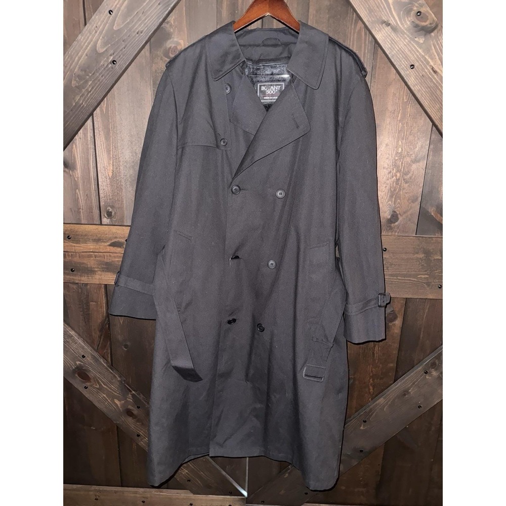 VTG Botany 500 Mens Black Trench Coat Removable Lining‎ USA Made EUC
